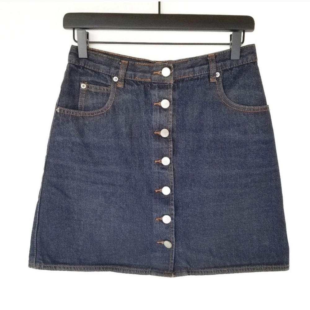 Asos | A-line Dark Wash Jean Mini Skirt button fly button down Size 6